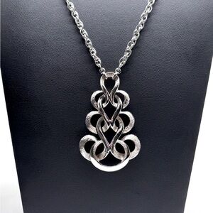 Vintage Crown Trifari Silvertone Scrolling Knot Pendant Necklace